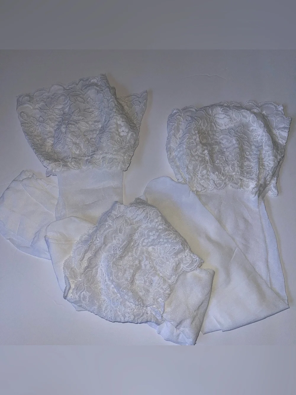 NWOT Lot of 3 Pair White Lace Trim Women's Stockings - Sheer Socks Thigh Hi